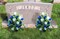 Artificial Cemetery & Memorial Flowers with Vase – White & Dark Blue Rose Gravesite Bouquet, Outdoor All-Weather Grave Decoration, Long-Lasting Non-Bleeding Colors (2 Sets)